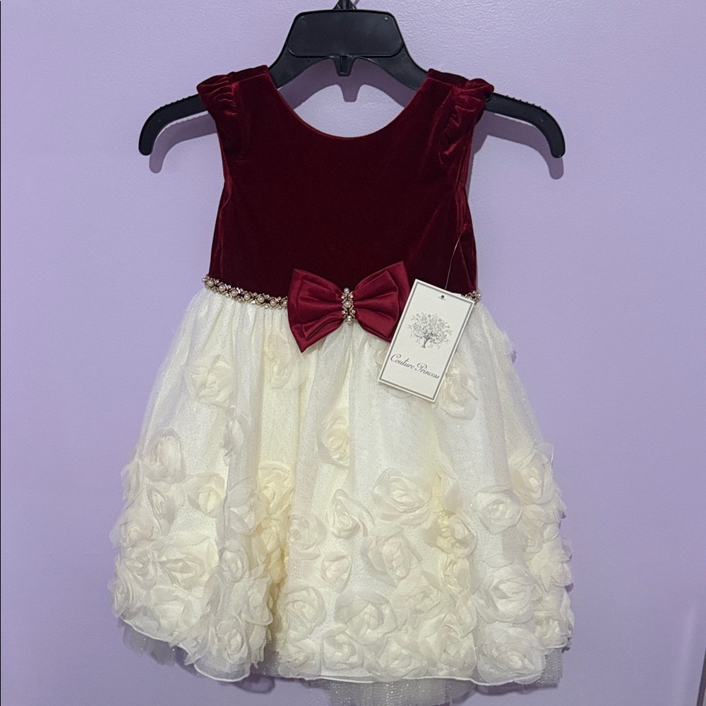 Charming Velvet and Floral Kids Dress